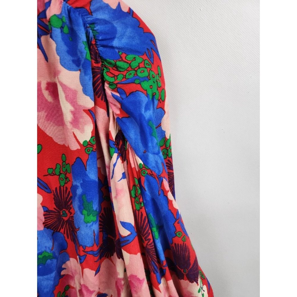 Zara Pink Multi Draped Floral Print Long Sleeve Gathered Blouse Size XS - Picture 4 of 8